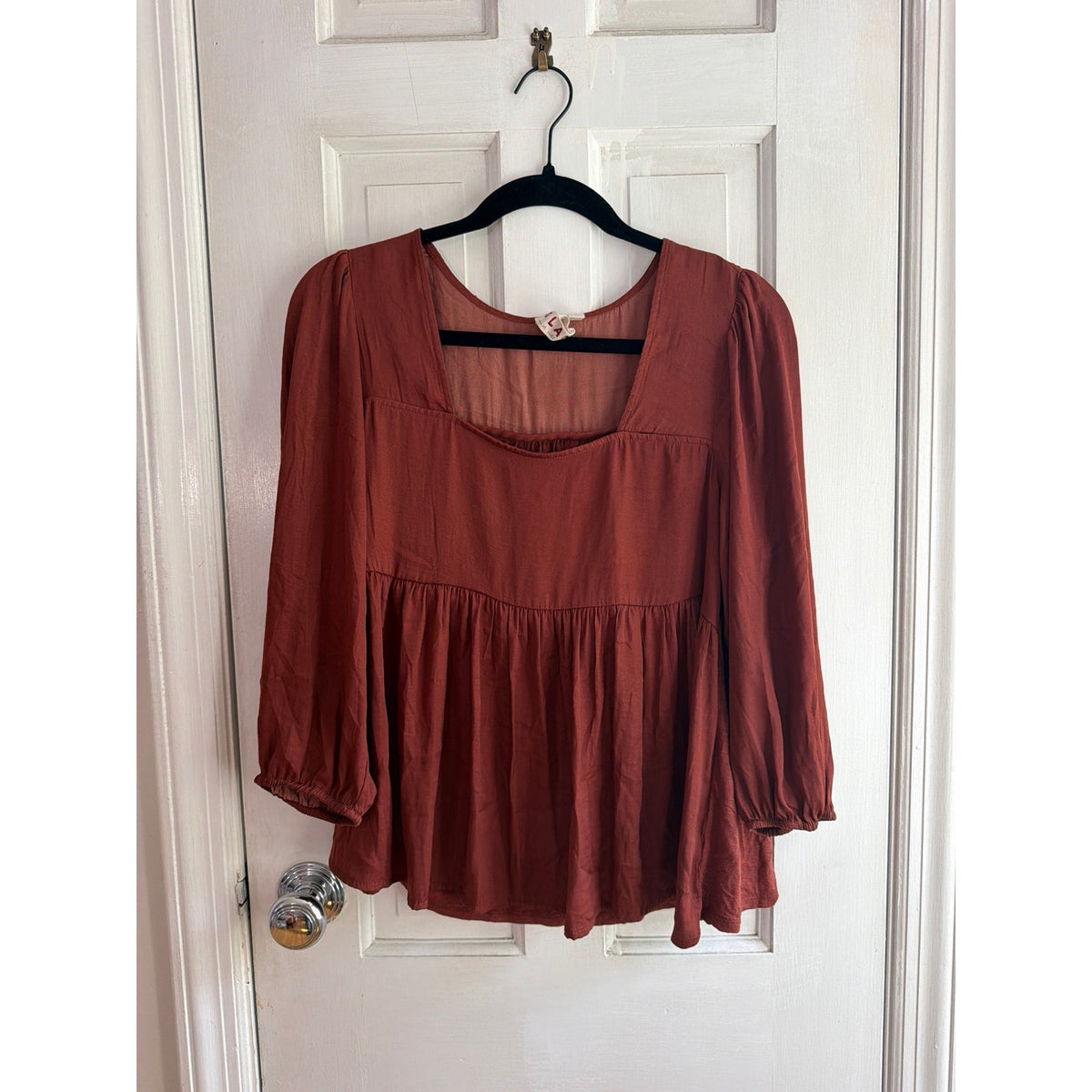 Dolan Left Coast Collection Babydoll Blouse Rust Orange Square Neck Women's S