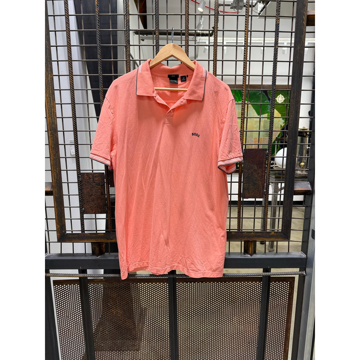 Hugo Boss Mens XXL Polo Shirt Peach Salmon Coral Pique Short Sleeve Casual