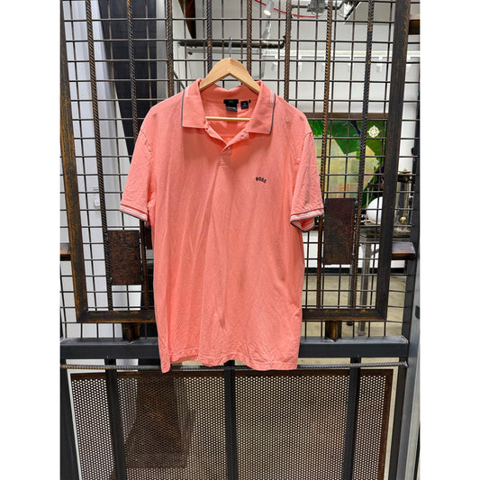 Hugo Boss Mens XXL Polo Shirt Peach Salmon Coral Pique Short Sleeve Casual
