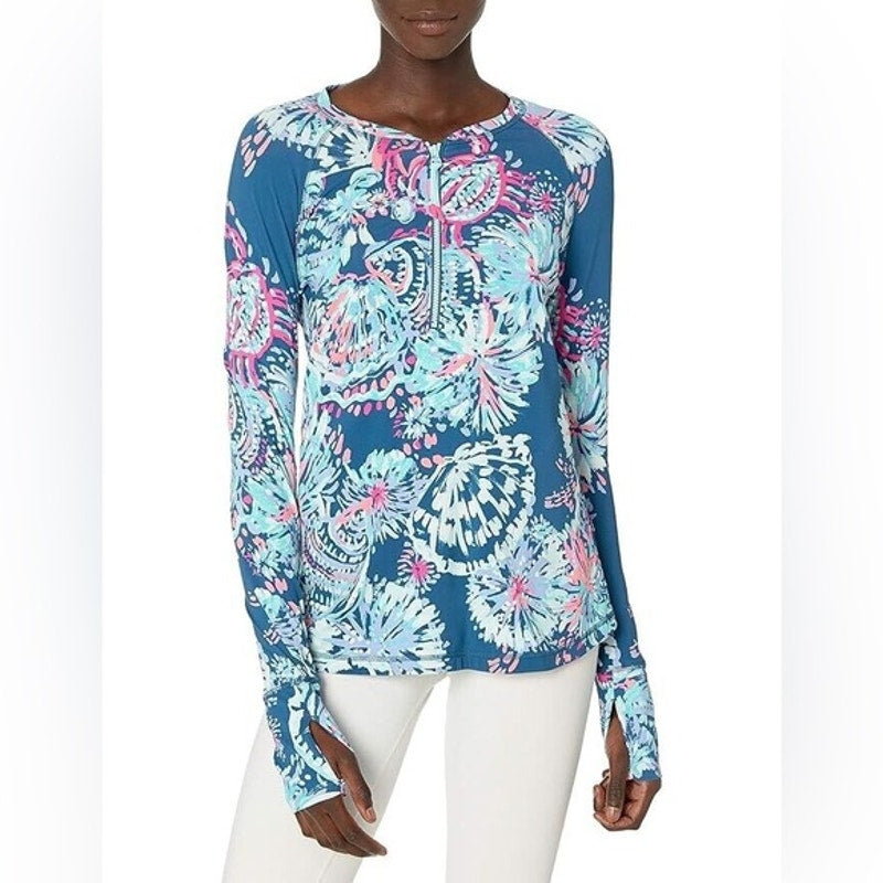 Lilly Pulitzer Delaynee Rashguard Gypsea Girl UPF 50+ Half Zip Swim Shirt Meryl Sz M