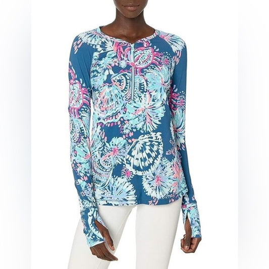Lilly Pulitzer Delaynee Rashguard Gypsea Girl UPF 50+ Half Zip Swim Shirt Meryl Sz M