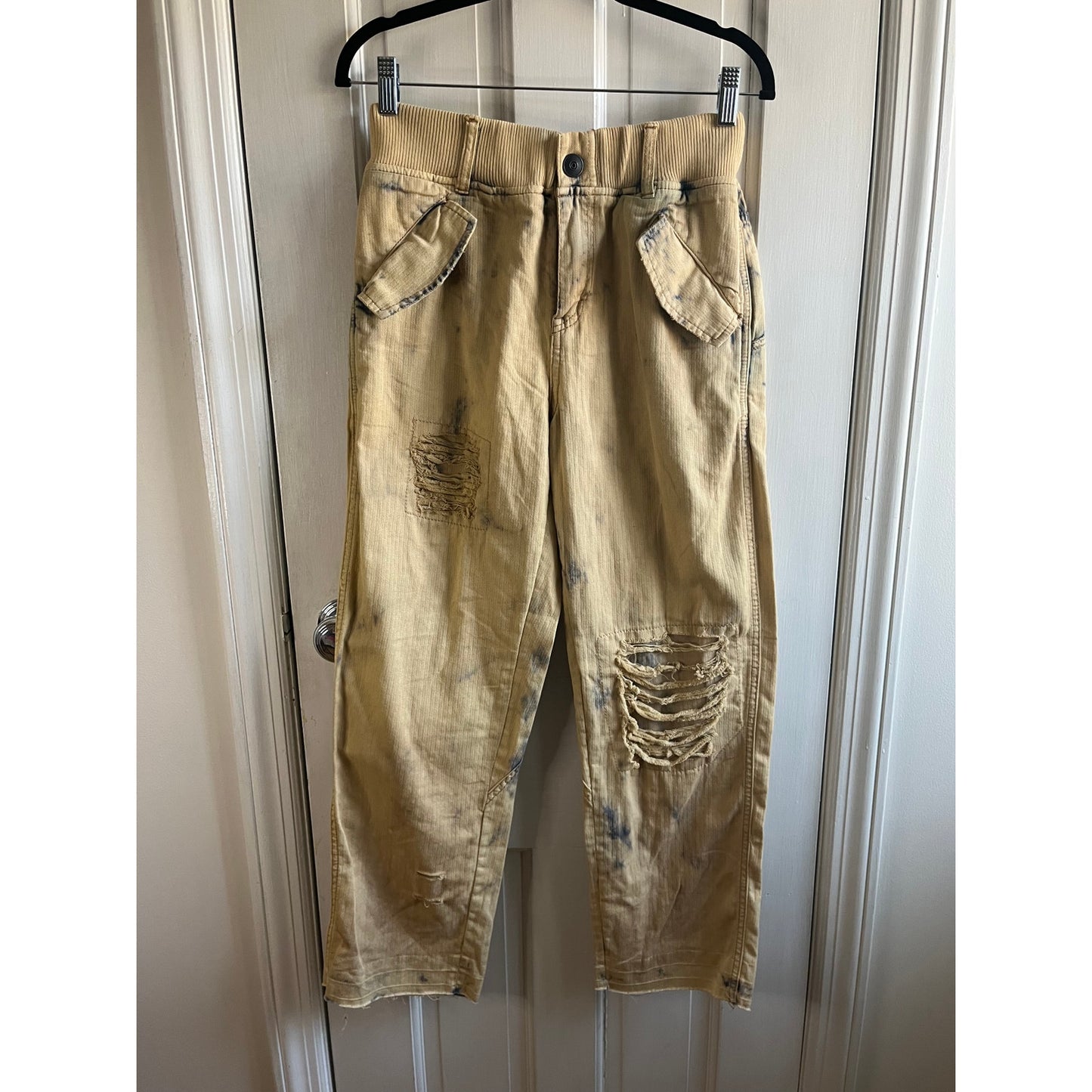 Free People Freddie Distressed Tie Dye Pants XS/P Tan Utility Cargo Sold Out