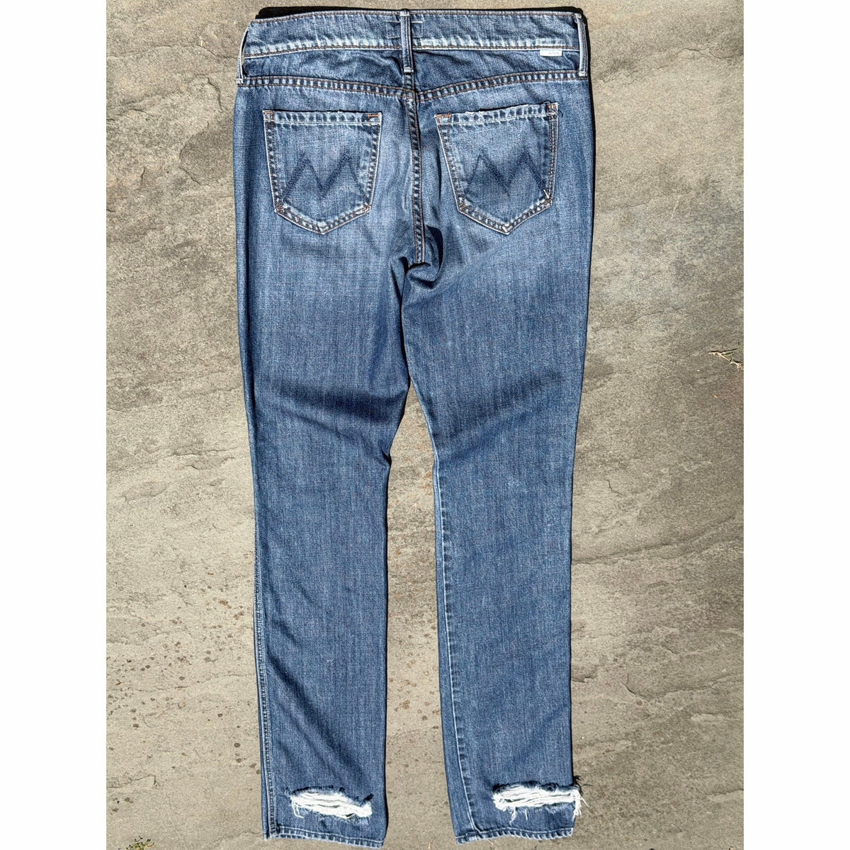 Mother Denim Holy Rascal Still Behind the Hustle Jeans Size 25 Blue Ripped Straight