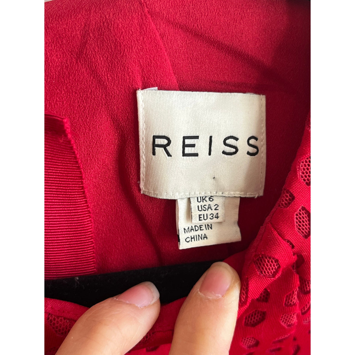 ❤️ Stunning REISS "Pinot" Red Laser-Cut Fit & Flare Dress – Size US 2