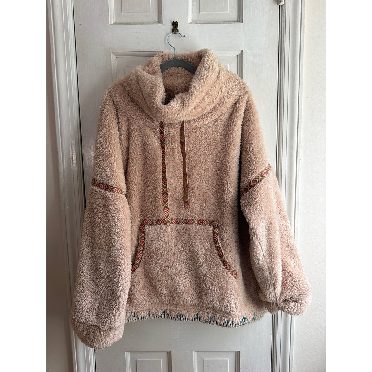 Sundance Plush Sherpa Fleece Cowl Neck Pullover Dusty Rose Tan Women's Medium