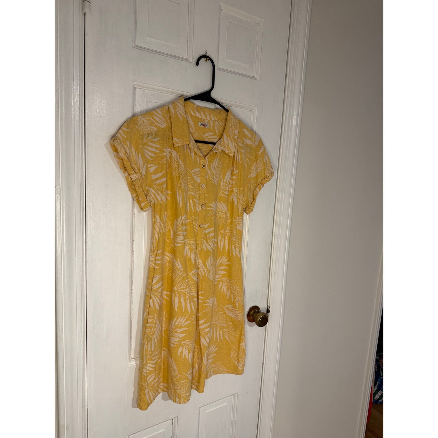 Faherty Yellow Hana Dress Front Button Linen/Cotton Size S