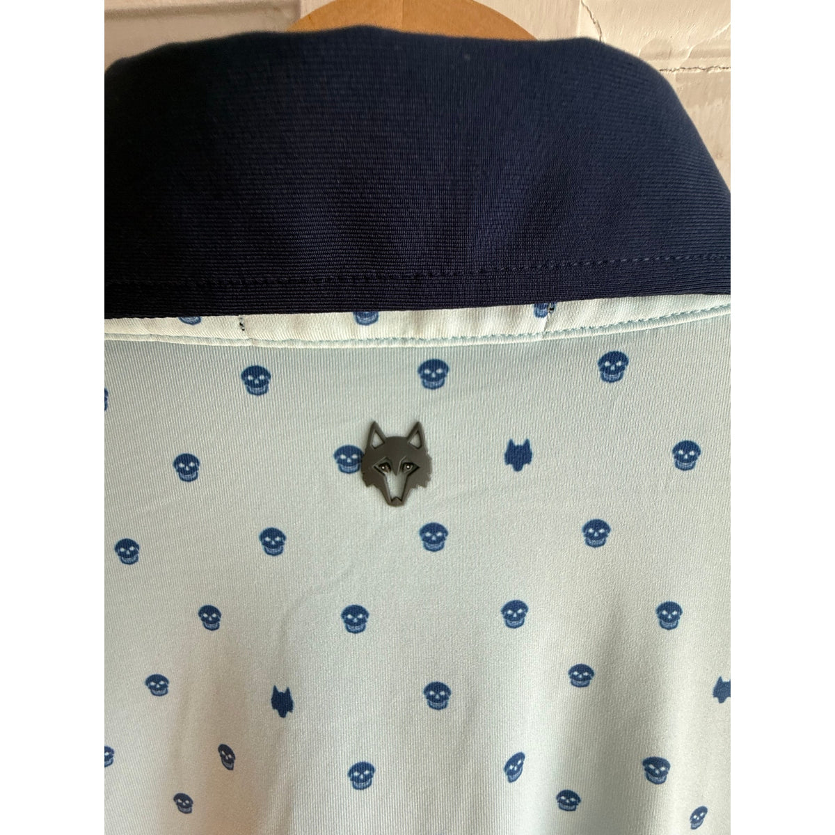 NWOT Greyson Voodoo Golf Polo - Arctic Blue - Small - Wolf & Skull Print