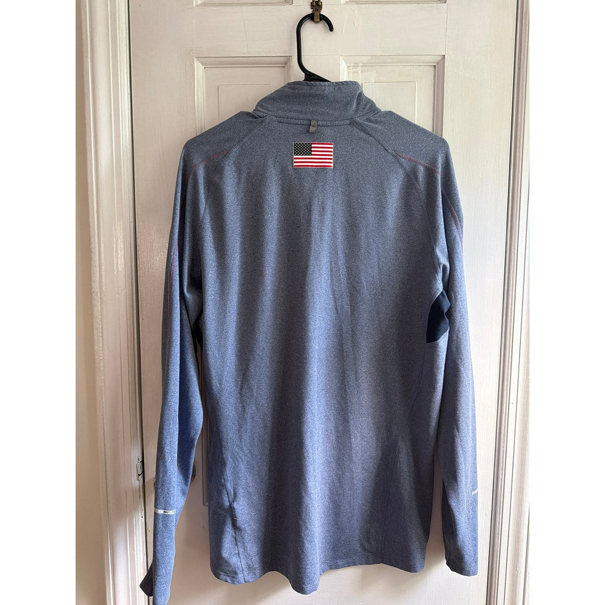 Nike USA Running Men's Medium Blue Gray Dri-Fit Quarter Zip American Flag EUC