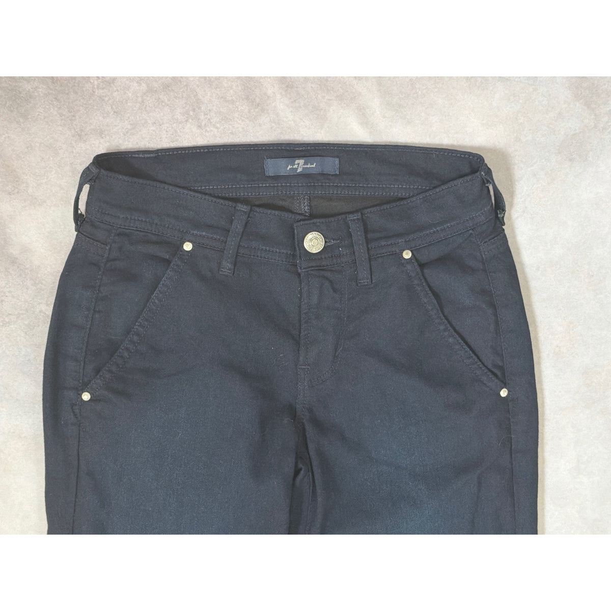 7 For All Mankind Black Flare Bootcut Jeans Size 23 Stretch Y2K Low Mid Rise 32