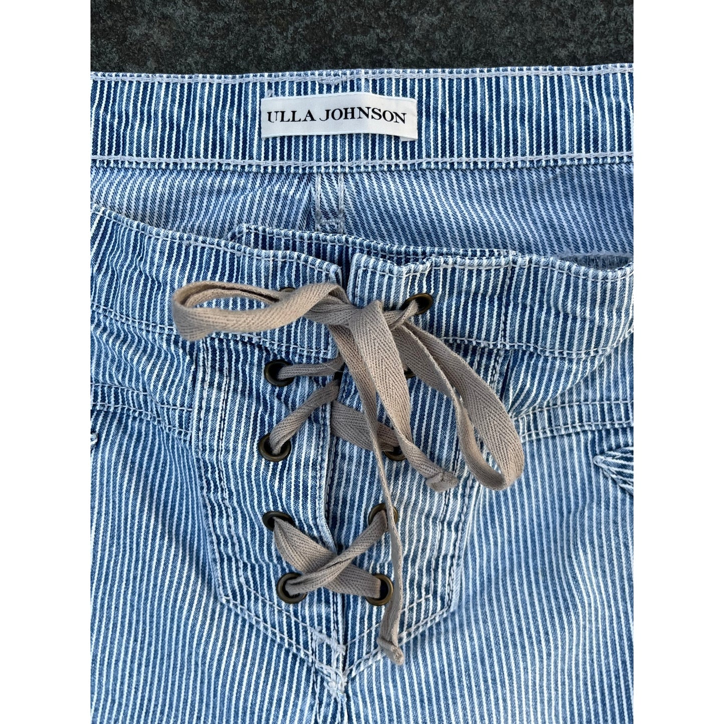 Ulla Johnson Striped Patria Pants Lace Up Back Wide Leg Cropped Blue White 6