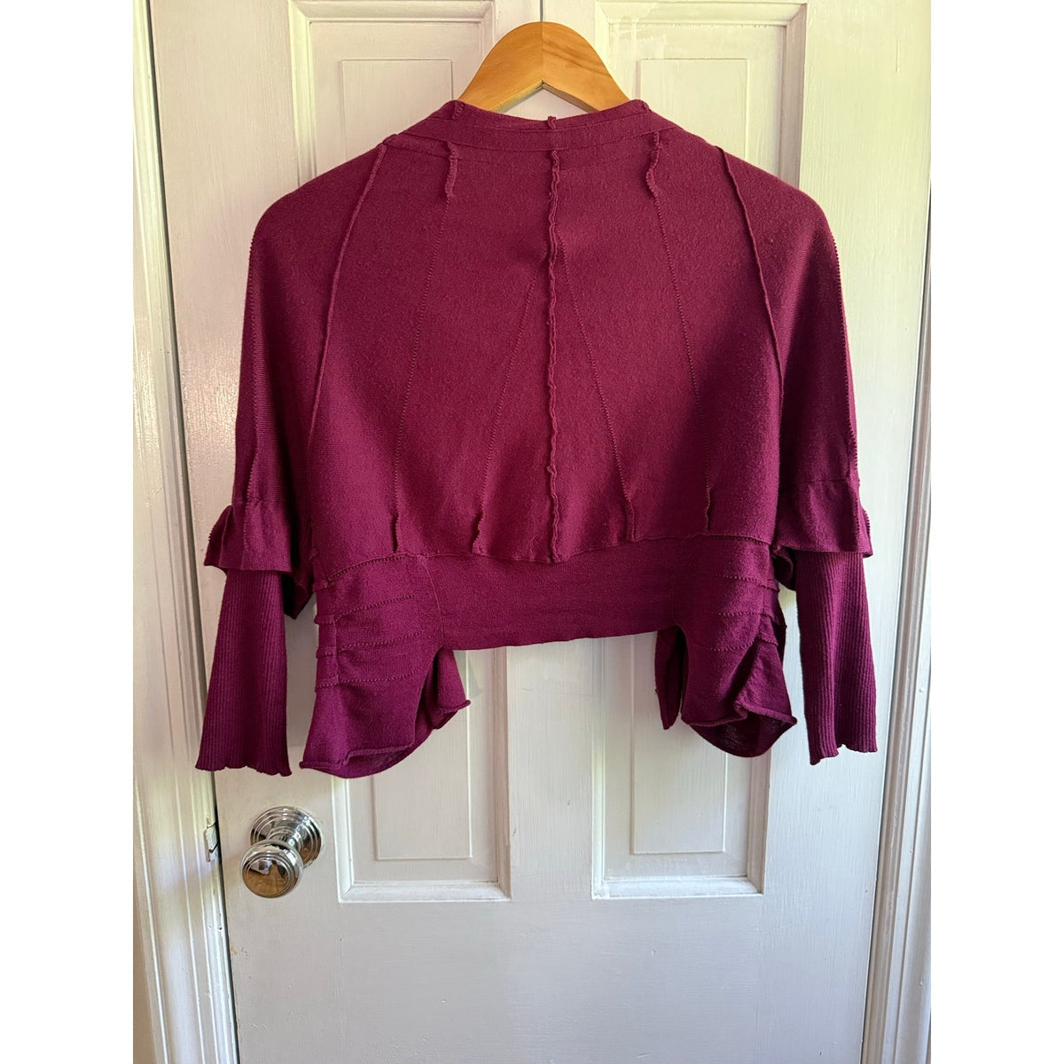 Free People Wine Red Cropped Cardigan Shrug Long Sleeve Women's Size Small