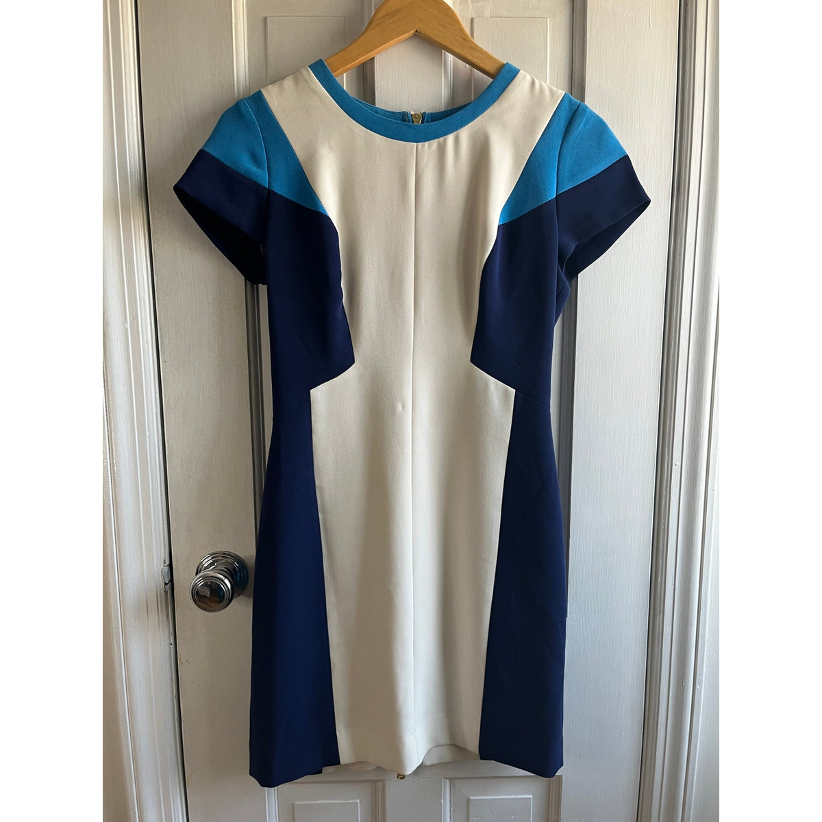 Club Monaco Colorblock Sheath Dress 👗 Blue White Navy Size 4