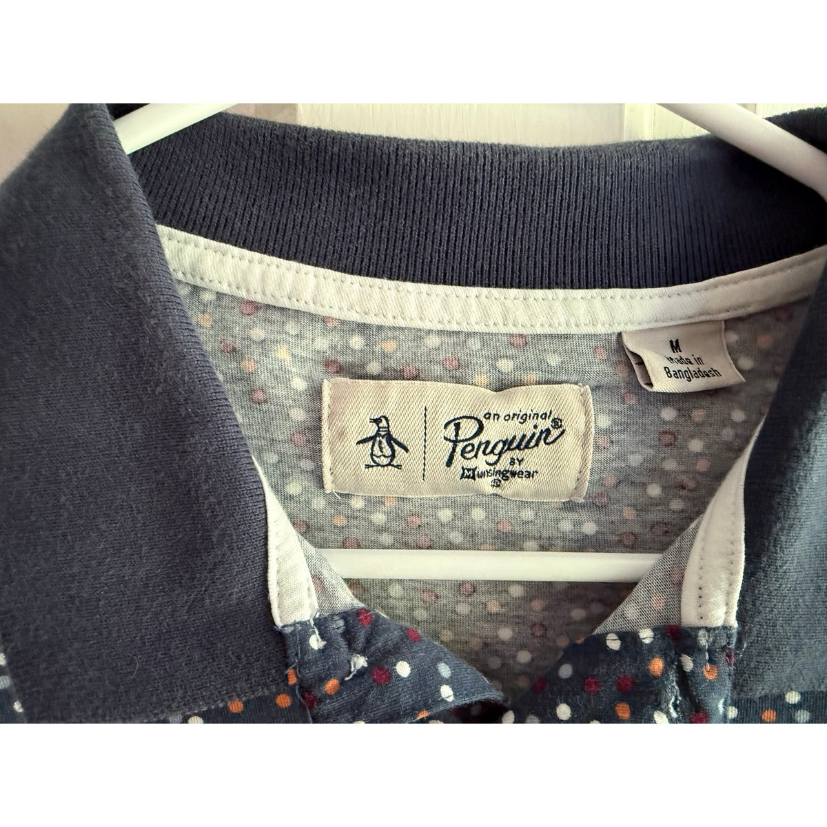 Vintage Original Penguin Navy Polka Dot Polo Shirt Small