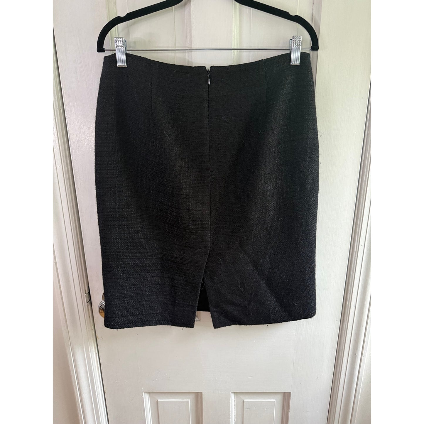 Theory Frieda C Tweed Pencil Skirt Black Size 6 Wool Blend Cotton Mini Office EUC