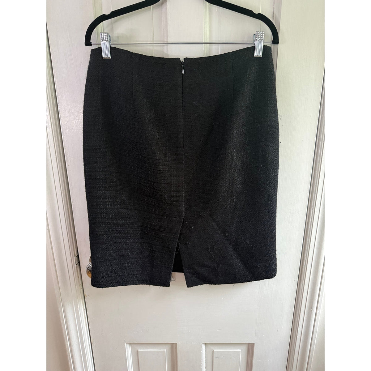 Theory Frieda C Tweed Pencil Skirt Black Size 6 Wool Blend Cotton Mini Office EUC