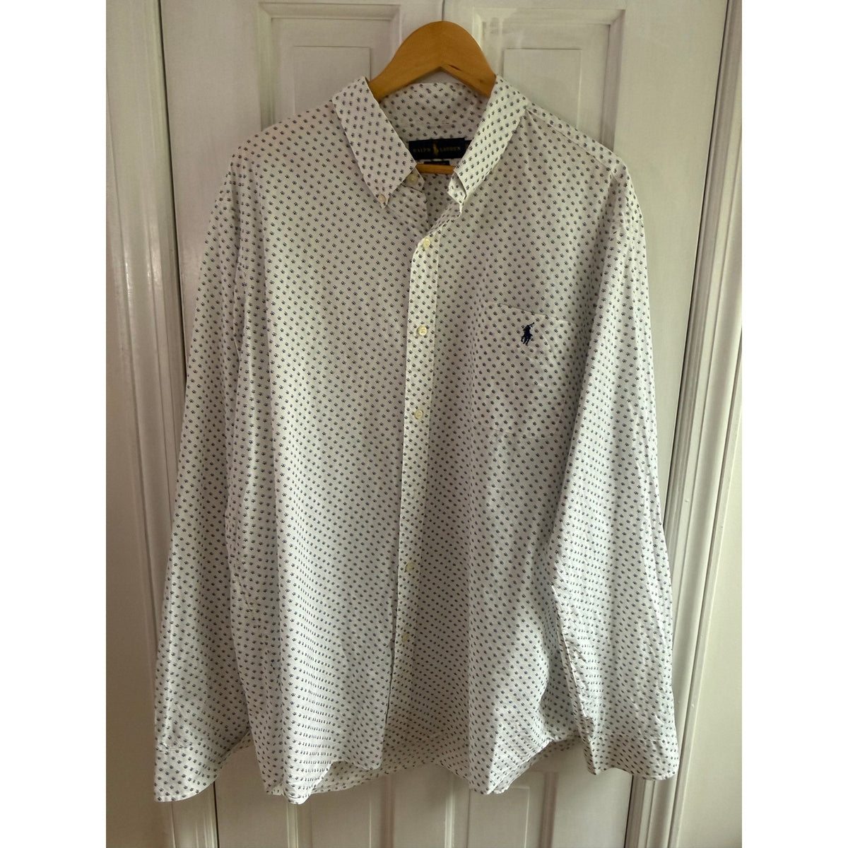 Polo Ralph Lauren Classic Fit Button Down Shirt Mens XXL White Blue Geo Print