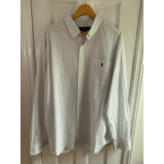 Polo Ralph Lauren Classic Fit Button Down Shirt Mens XXL White Blue Geo Print