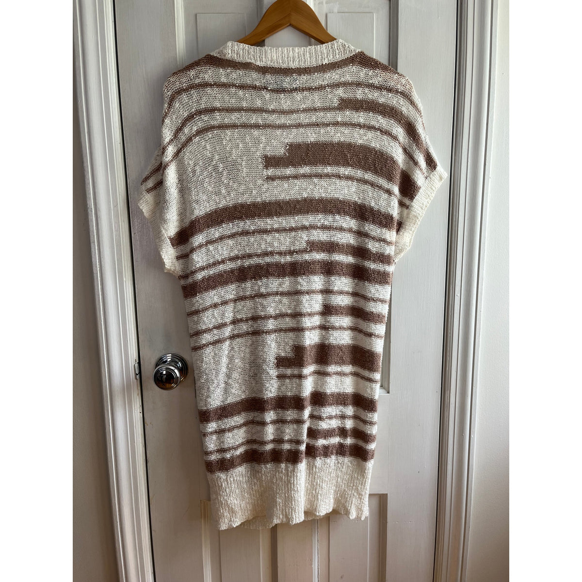 Michael Stars Striped Knit Cardigan Cover-Up - Beige/White - Size Medium - EUC