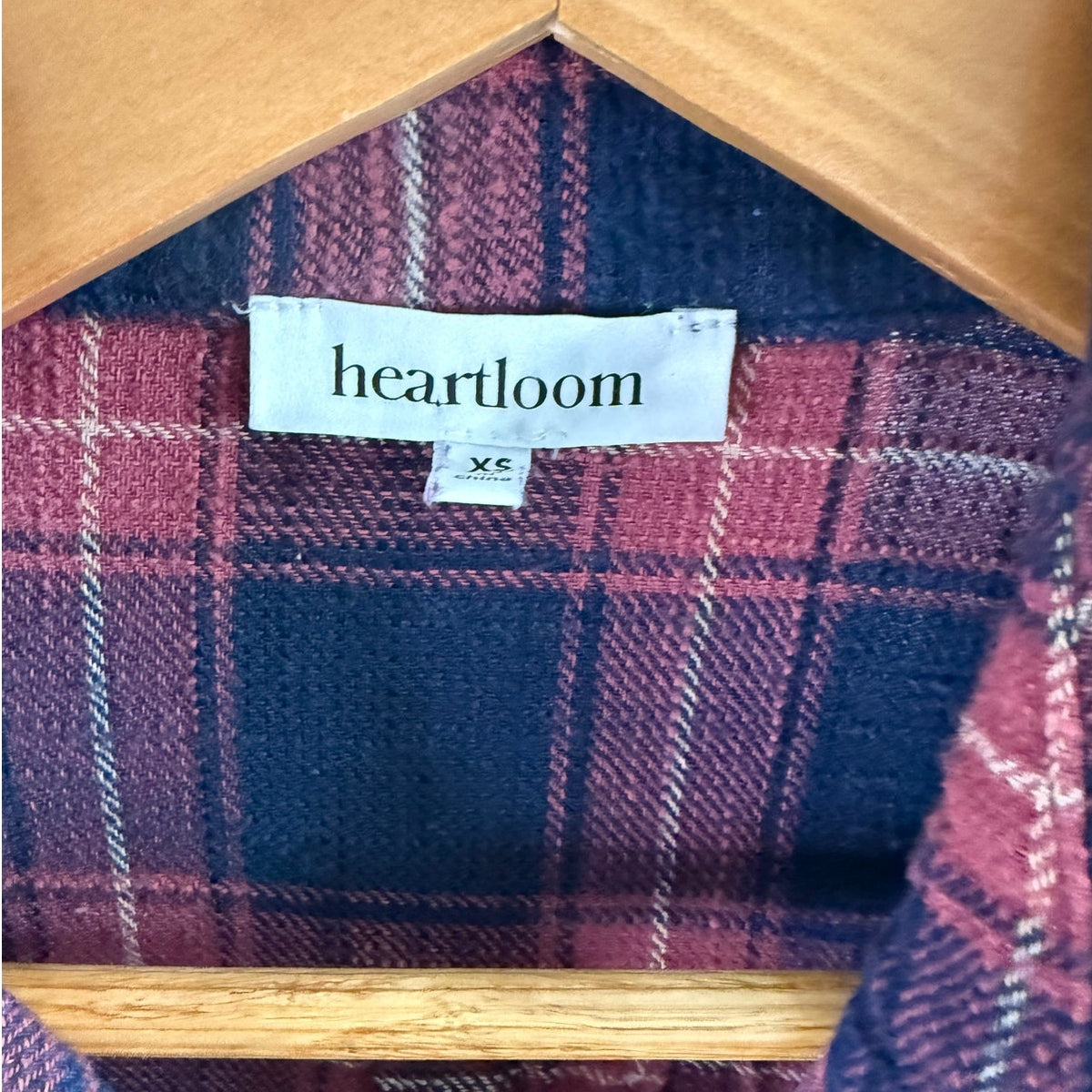Heartloom Peche Plaid Fringe Button Down Shirt - Red/Navy - X-small - EUC