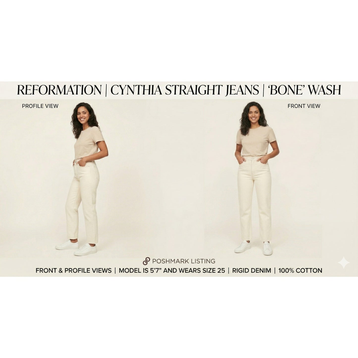 Reformation Cynthia High Rise Straight Jeans Bone White Size 24 EUC
