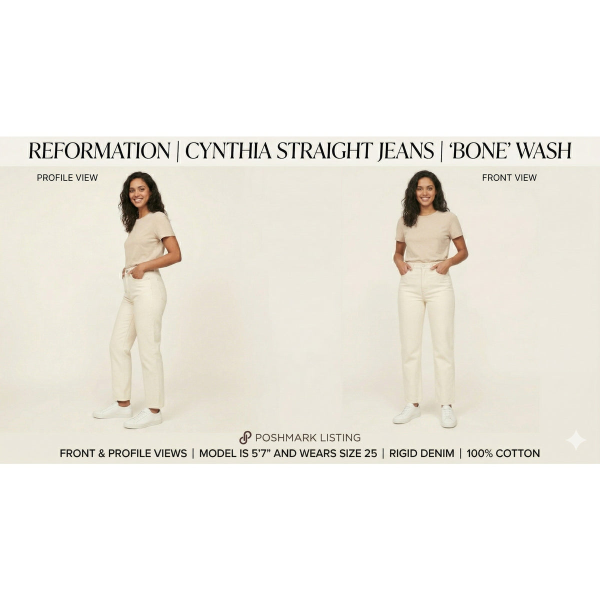 Reformation Cynthia High Rise Straight Jeans Bone White Size 24 EUC