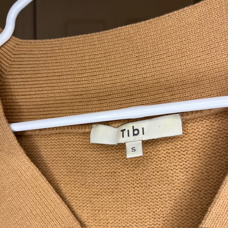 Tibi Merino Wool Blend V-neck Puff Sleeve Camel Sweater - Size Small