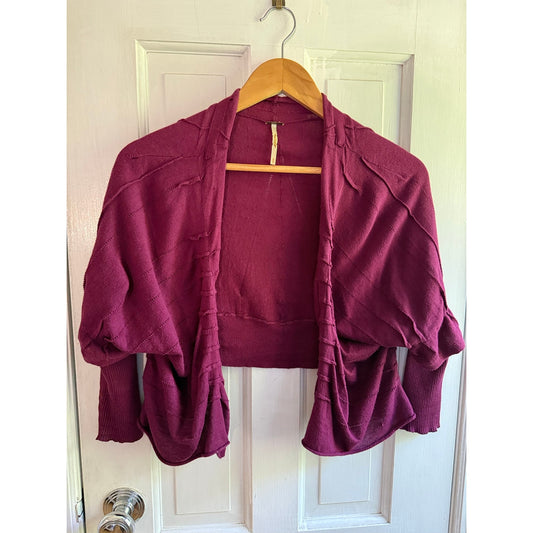 Free People Wine Red Cropped Cardigan Shrug Long Sleeve Women's Size Small