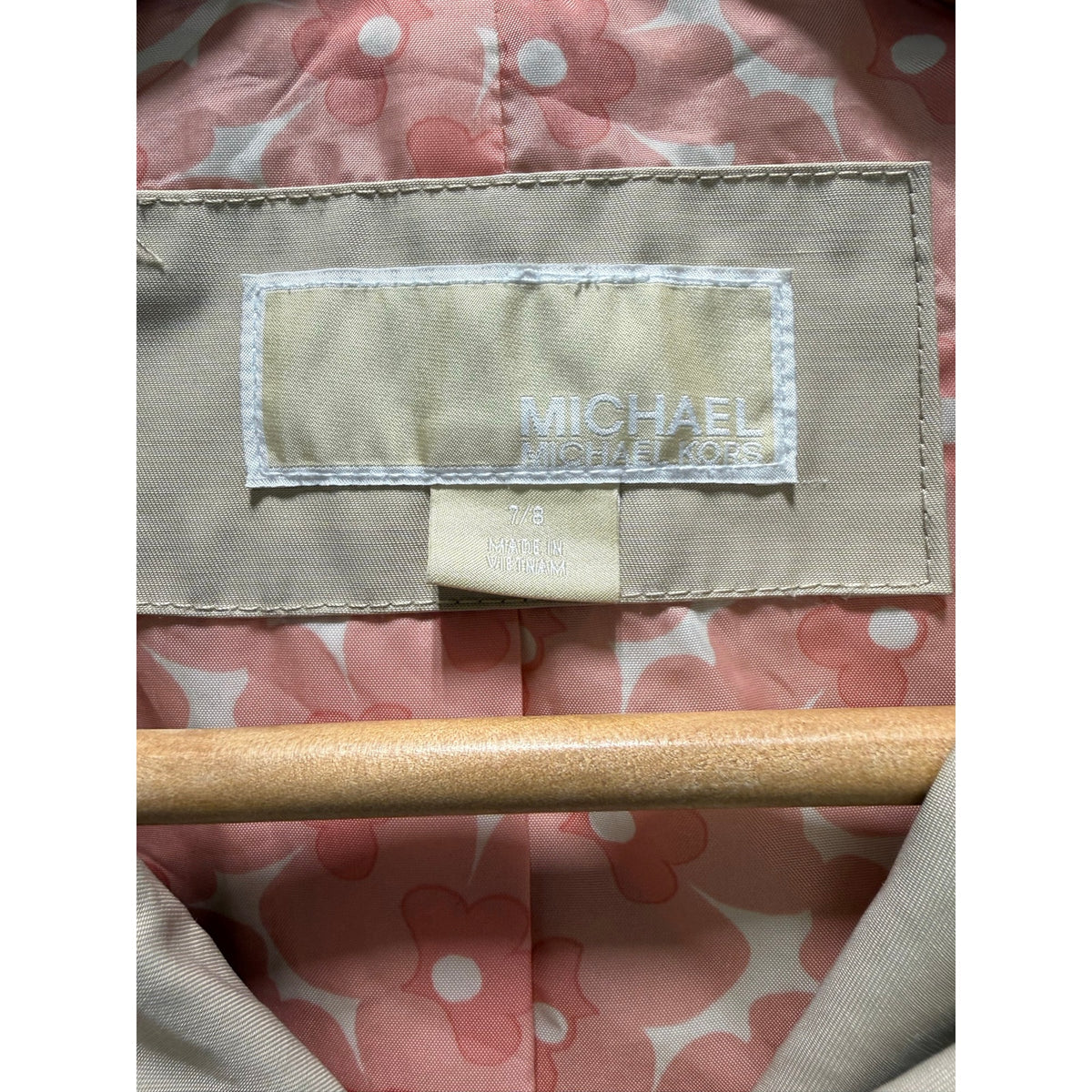 Michael Kors Trench Raincoat Womens Small Khaki Tan Hooded Floral Lined Jacket S