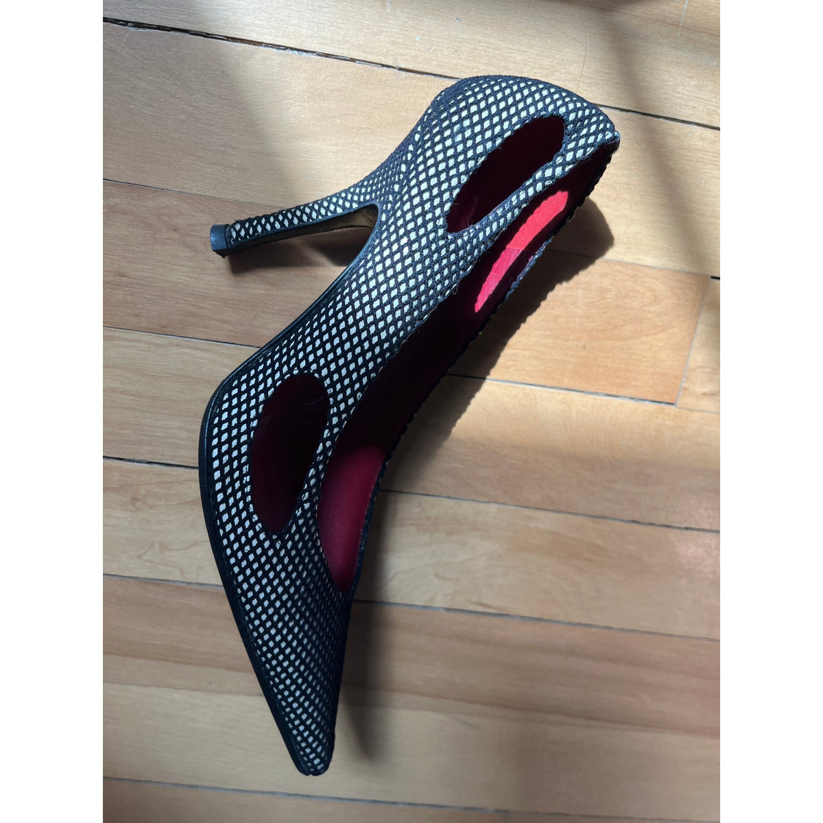 Pierre Hardy Black Suede Mesh Fishnet Heels 37 - Pointed Toe Stiletto Pump