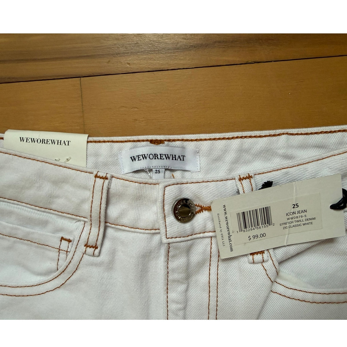 WEWOREWHAT White Distressed Wide Leg Jeans | Size 25 | NWT Stretch Twill ZIC