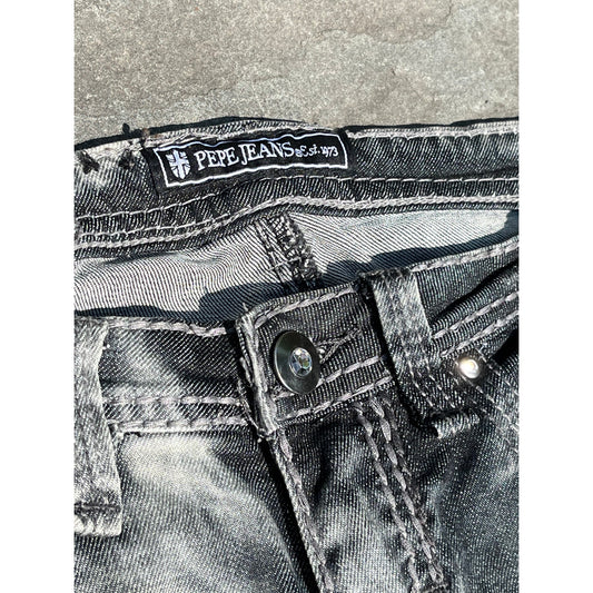Vintage Pepe Jeans Ultra Low Rise Faded Grey Y2K McBling Acid Wash Jeans 28