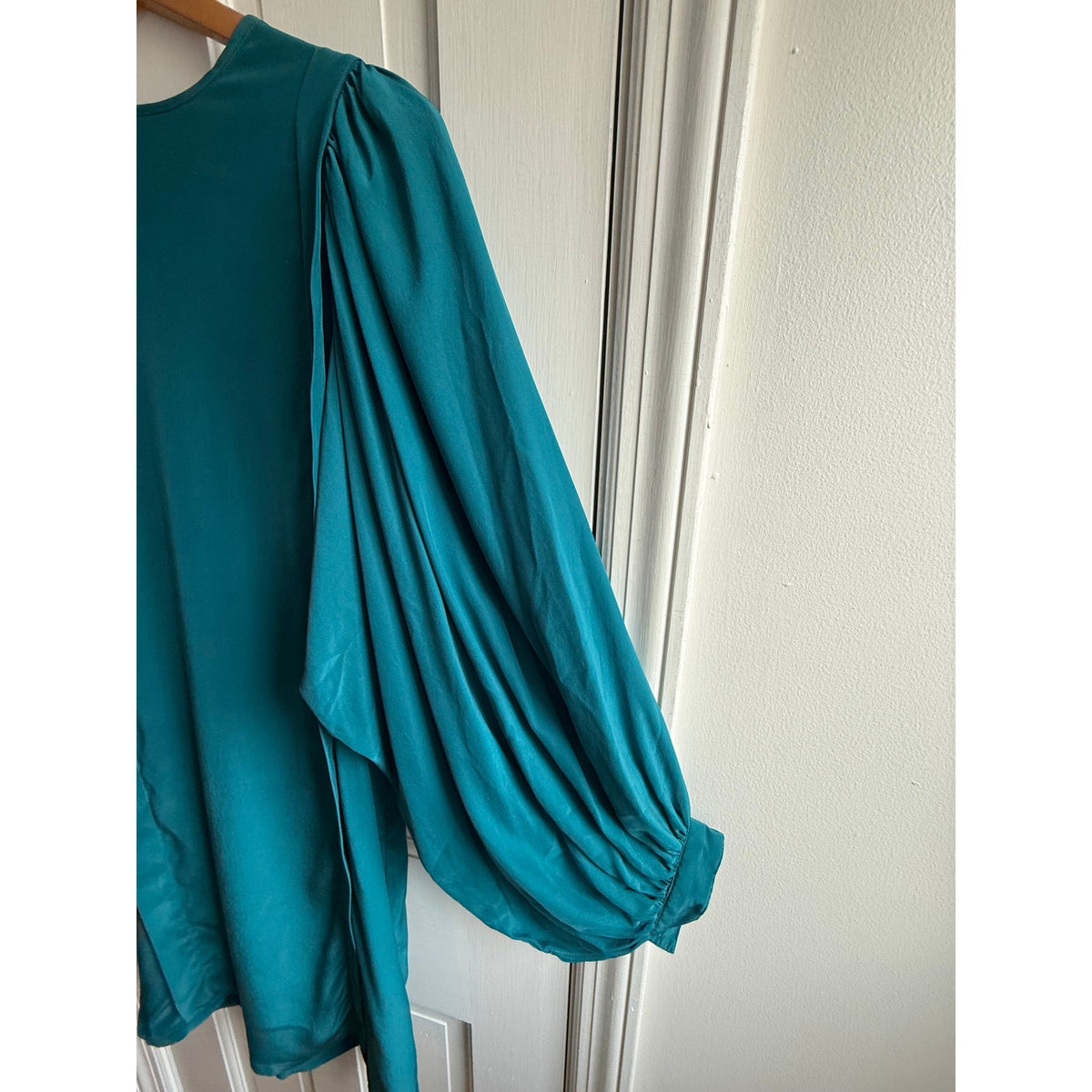 Linus Emerald Green 100% Silk Mini Dress - Balloon Sleeve EUC Size 4