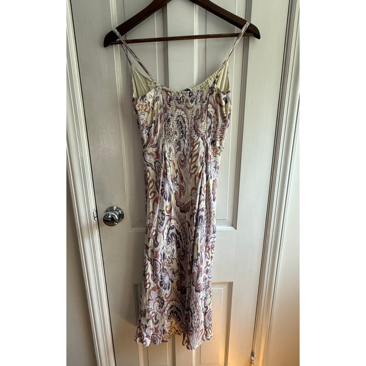 Aritzia Wilfred Bellow Midi Dress 2 Pink Cream Paisley Ruched Tie Front EUC