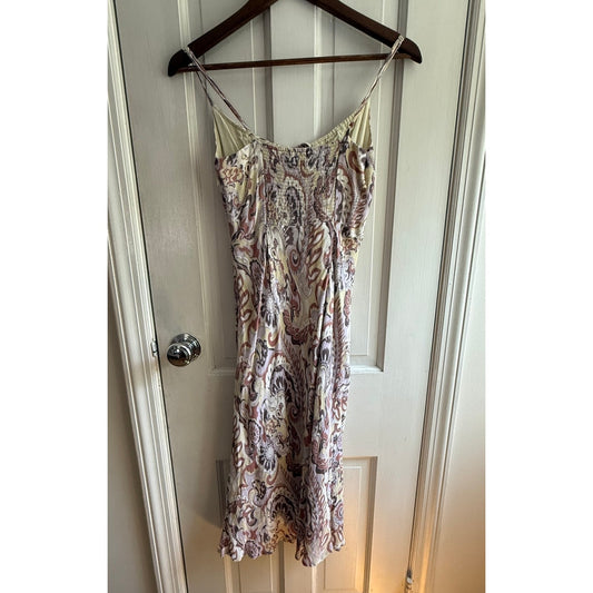 Aritzia Wilfred Bellow Midi Dress 2 Pink Cream Paisley Ruched Tie Front EUC