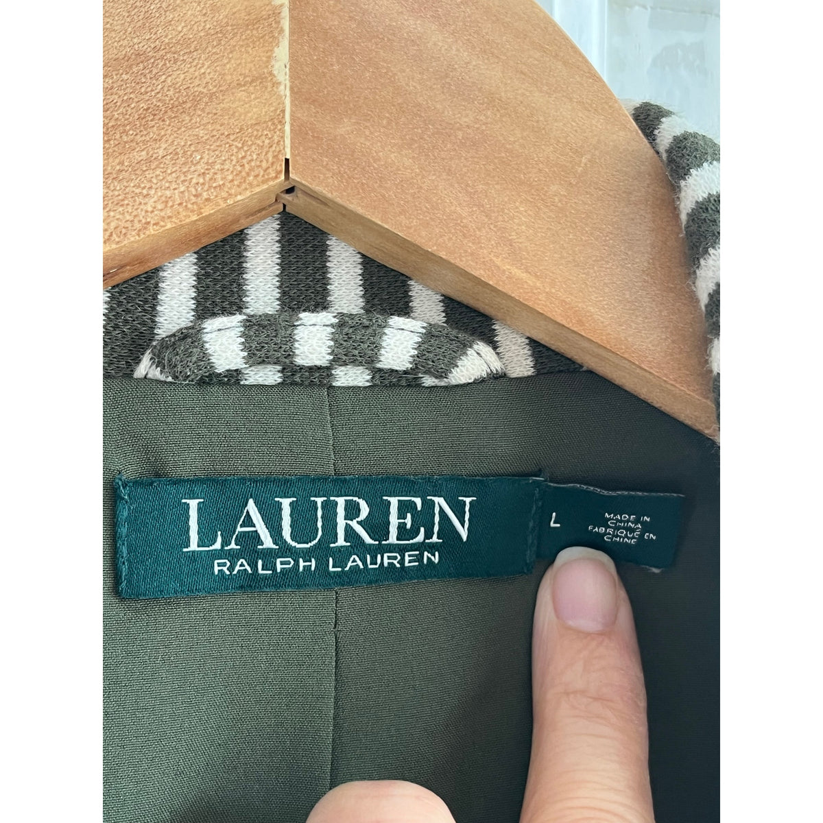Lauren Ralph Lauren Striped Knit Blazer Green White Gold Button Crest L Large